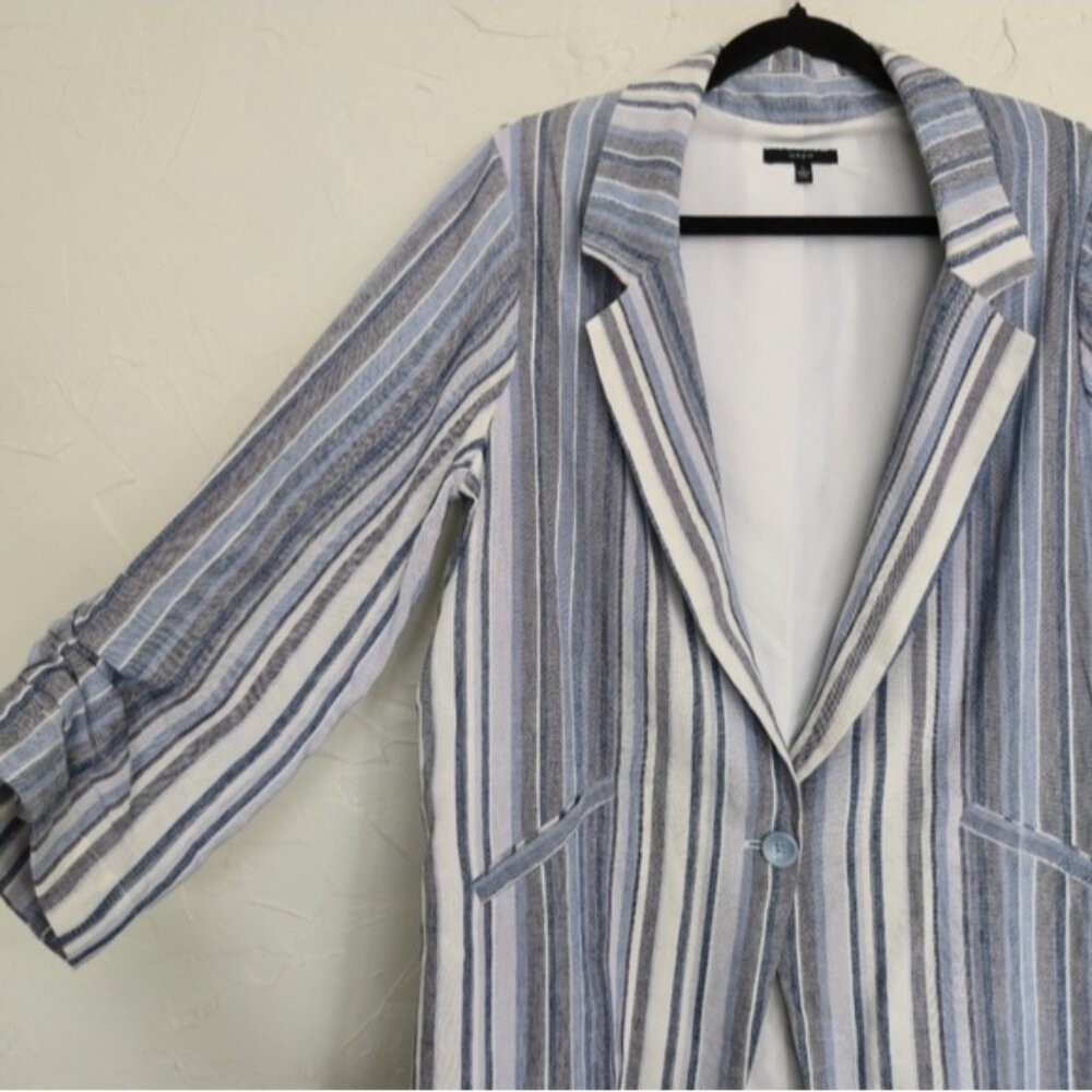 Anthropologie DREW Linen Blend Striped Blue White Catalina Blazer, L - Picture 4 of 10
